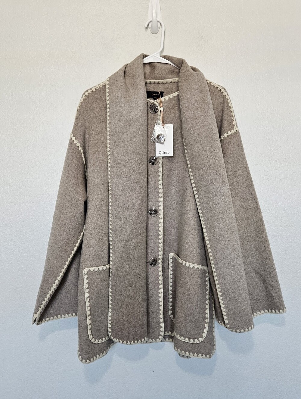 NWT Quince | Double-Faced Merino Wool Scarf Coat Oat Women Medium Elegant Chic - Picture 4 of 9